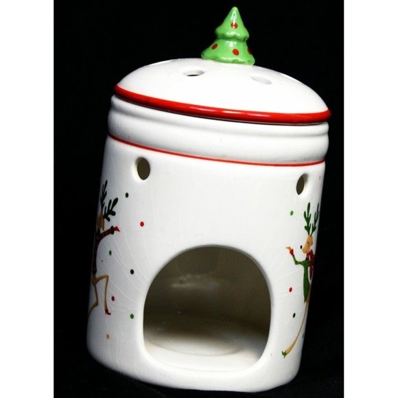 Yankee Candle Christmas Tart Warmer w/ Lid Dancing Sweater Wearing Reindeer - Picture 3 of 10